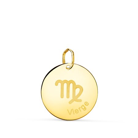 18K COLGANTE ORO AMARILLO HOROSCOPO VIRGO EN FRANCES BRILLO 16 MM
