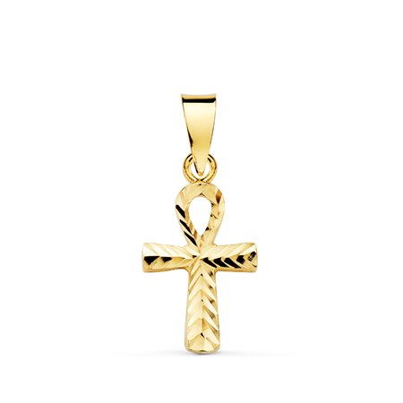 18K CRUZ DE LA VIDA ORO AMARILLO TALLADA. 16 X 9 MM