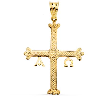 18K CRUZ DE COVADONGA ORO AMARILLO DETALLES RELIEVE.  37 X 28 MM