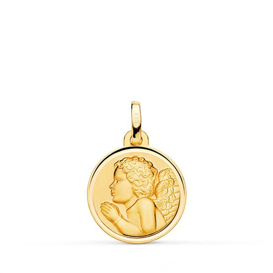 Medalla ángel niño piadoso rezando bisel oro 18k 16 mm