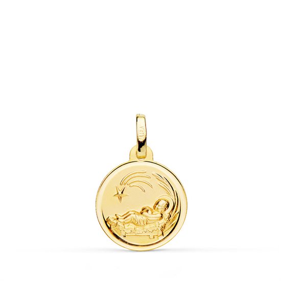 Medalla niño pesebre bisel oro 18k 14 mm