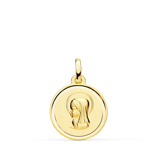 Medalla virgen niña matizada con bisel oro 18k 16 mm