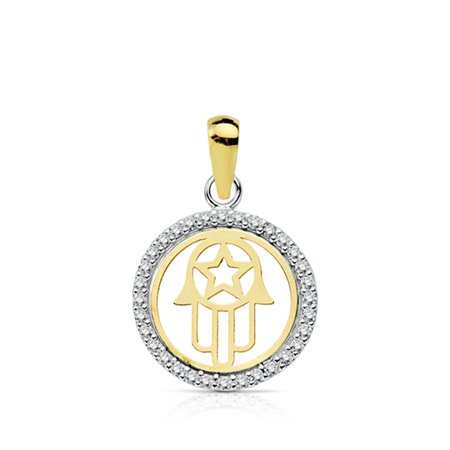 Colgante mano de Fátima redondo oro bicolor 18k