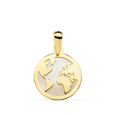 Colgante de mapamundi de oro 18k y nácar