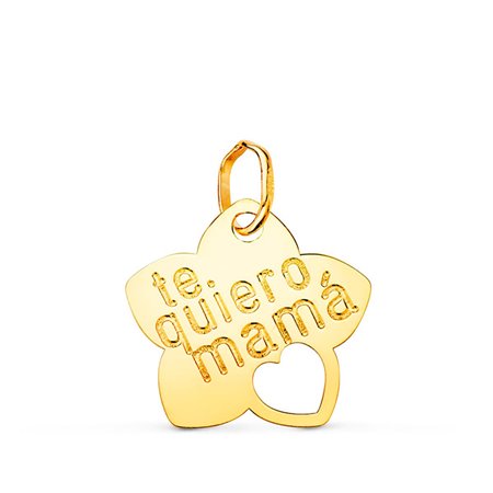 Colgante flor te quiero mamá con corazón oro 18k