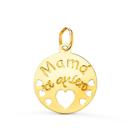 Colgante redondo mamá te quiero con corazones oro 18k
