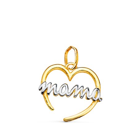 Colgante corazón mamá oro bicolor 18k