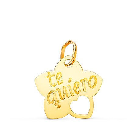 Colgante te quiero flor con corazón oro 18k