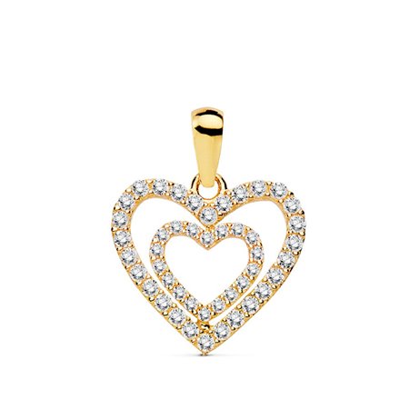 Colgante doble corazón con circonitas oro 18k