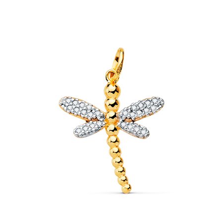 Colgante libélula oro bicolor 18k