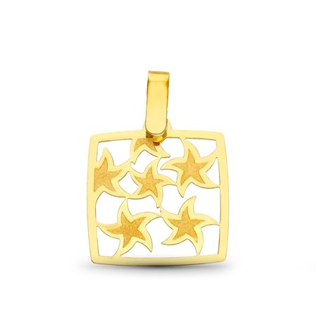 Colgante cuadrado mate y brillo oro 18k