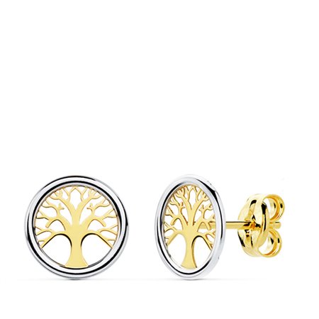 Pendientes árbol de la vida oro bicolor 18k