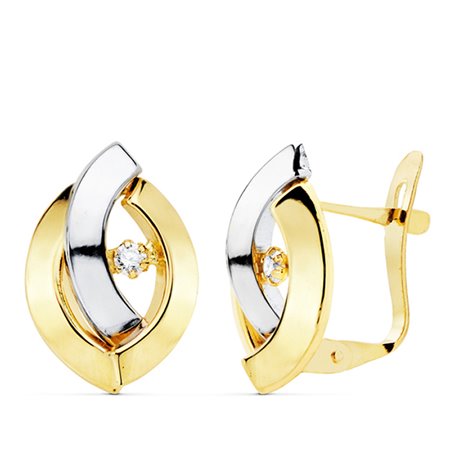 Pendientes bandas curvas oro bicolor 18k con circonitas