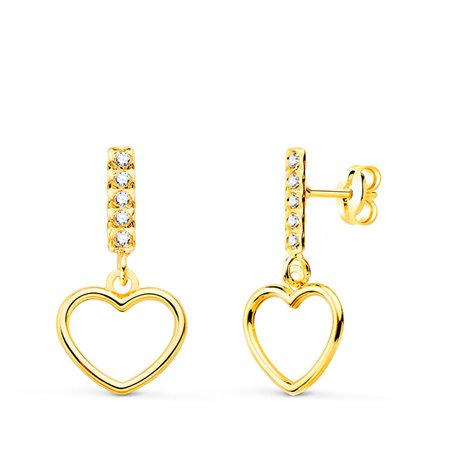 Pendientes con corazones y circonitas oro 18k