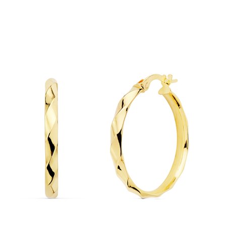 Pendientes de aro media caña bucle oro 18k 24 mm