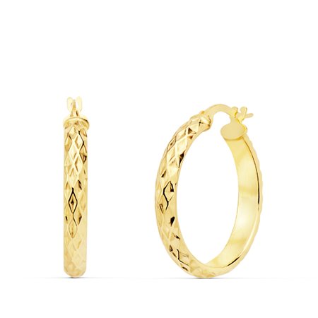 Pendientes de aro rombos oro 18k 24 mm