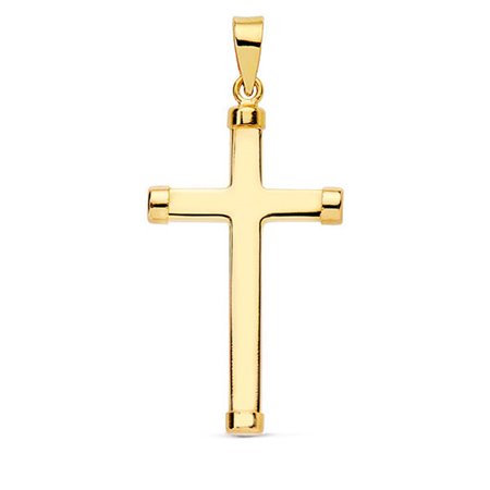 Cruz lisa palo rectangular oro 18k 28 mm