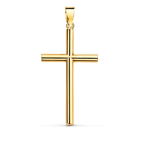 Cruz palo liso hueco oro 18k 29 mm