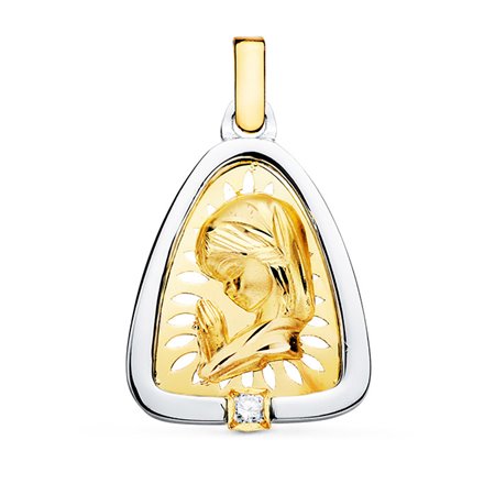 Medalla virgen niña oro y plata circonita 21x17 mm
