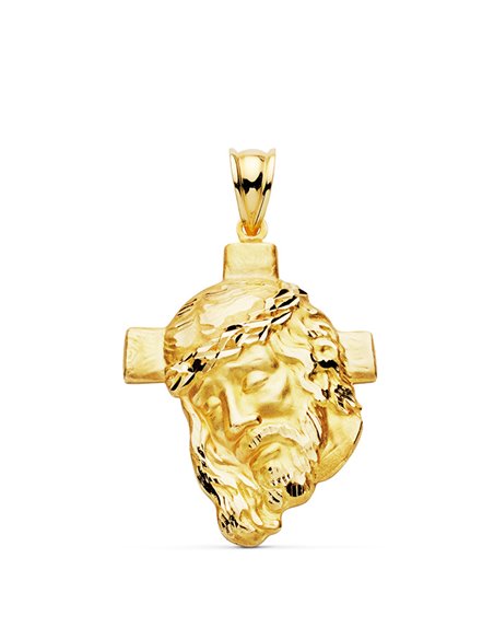 Cabeza de cristo con cruz oro 18k