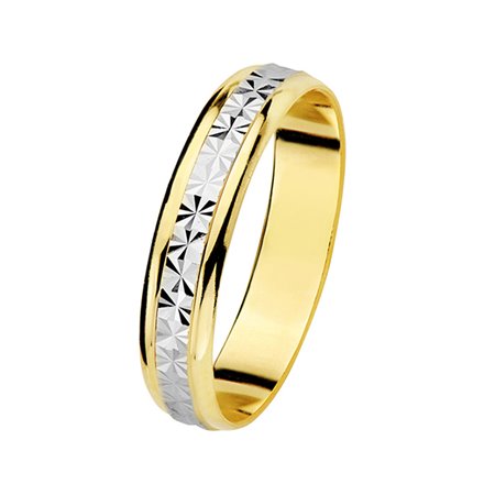 Alianza de boda oro bicolor 18k diamantada 4 mm