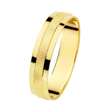 Alianza oro 18k estriada y bordes en brillo 4 mm