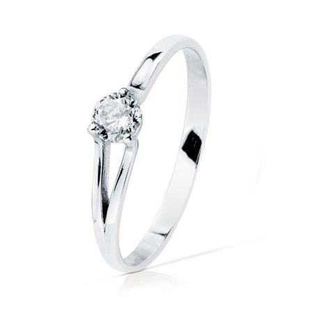 Anillo solitario oro blanco 18k y circonita 4 mm