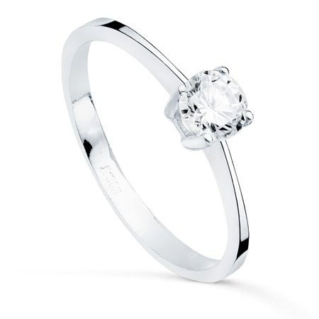 Anillo solitario oro blanco 18k cuatro garras 5 mm
