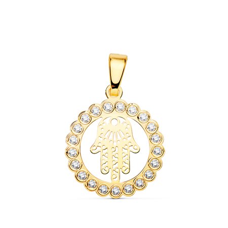 18K COLGANTE ORO AMARILLO MANO DE FATIMA CIRCONITA 15 MM