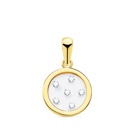 18K COLGANTE ORO AMARILLO REDONDO AIRSHINE TRANSPARENTE CON CIRCONITA 11 MM