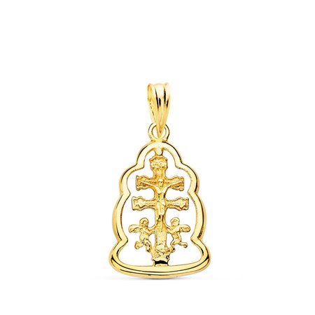 18K COLGANTE CRUZ DE CARAVACA ORLA ORO AMARILLO 18X14 MM